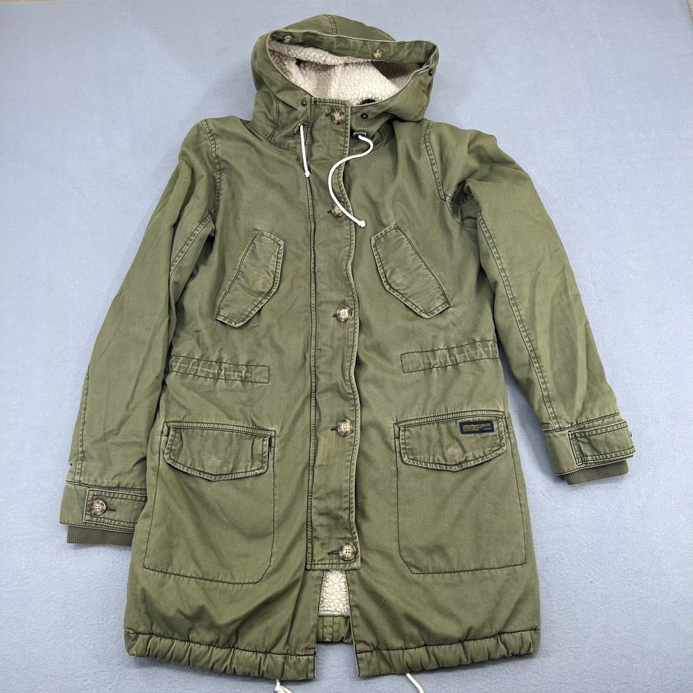 Abercrombie & Fitch Womens Olive Green Sherpa Lined Hooded Parka Jacket Small